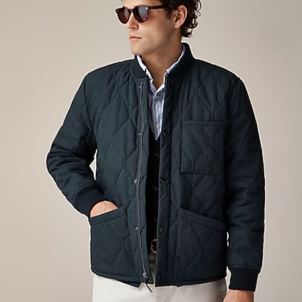 J. Crew Men's Quilted Flight Cotton Blend PrimaLoft Jacket Dark Petrol M NWT